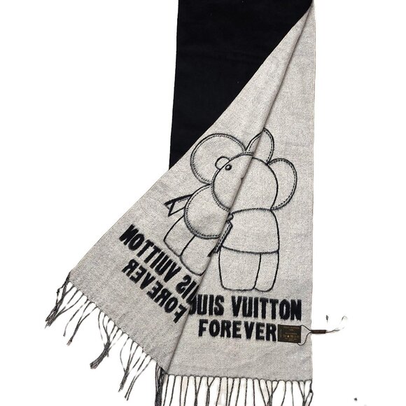 LOUIS VUITTON LV FOREVER Classic Vintage Reversible Grey & Black Scarf VWT - Picture 4 of 11